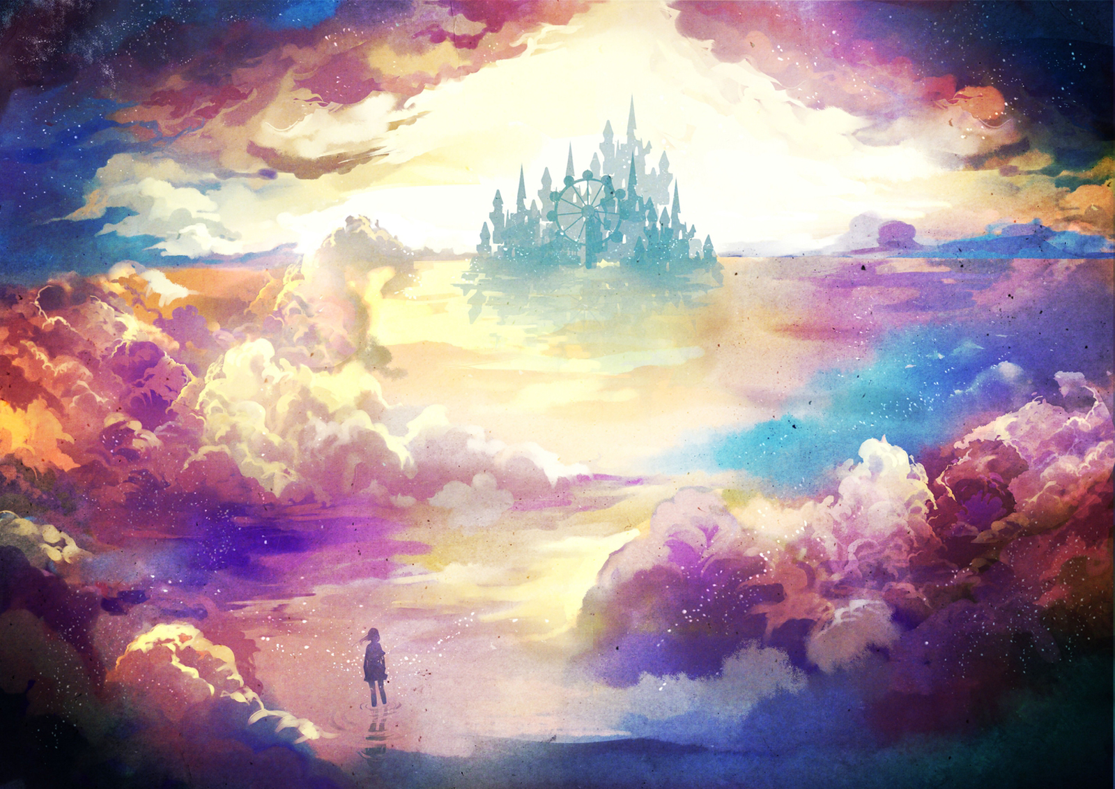 Scenery Castle Clouds Water Anime Hd Background Wallpapers Images